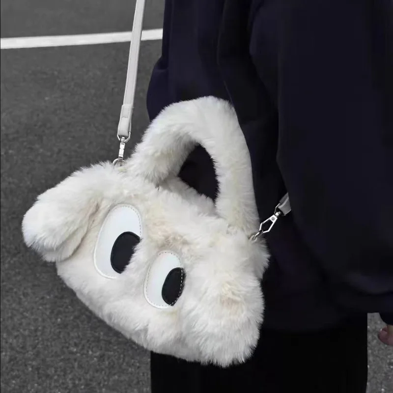 

Autumn and winter fluffy bag women's 2024 new big-eyed puppy handbag cute girl plush messenger bag women's bag mommy bag