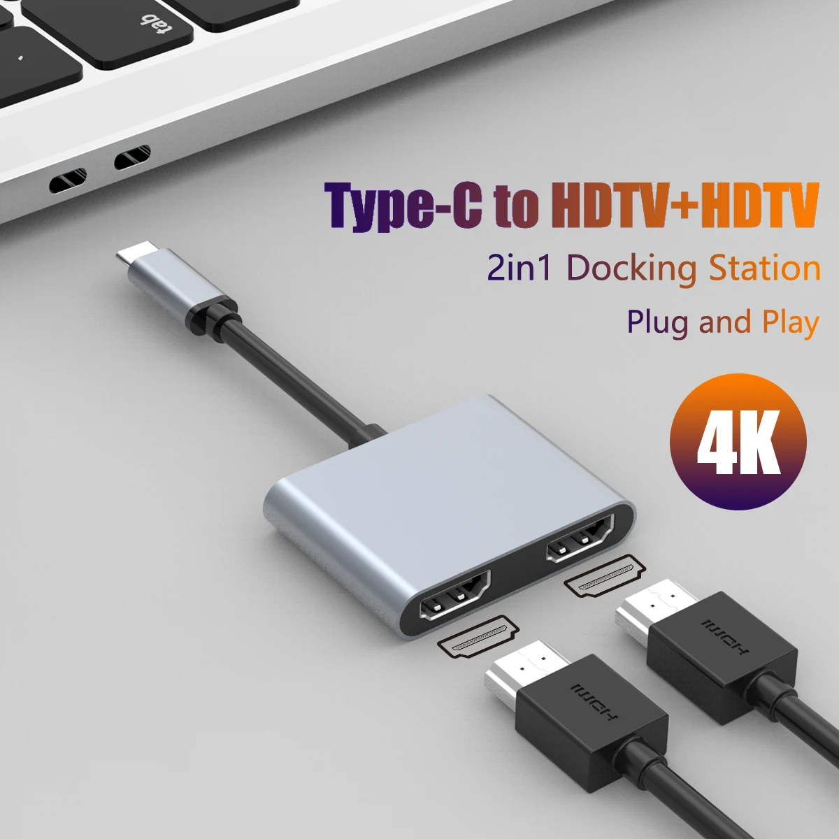 

2 In 1 USB-C Docking Station, USB C Adapter USB C Hub Type-C To 4K HDMI+HDTV Same Screen Docking,For Mobile Phone，Laptop，MacBook