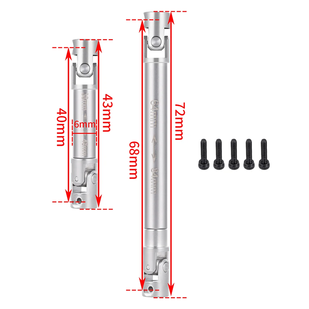 YEAHRUN-Arbre d'entraînement CVD en acier inoxydable, 64-84mm, 38-48mm, arbre de transmission pour 1/24 Axial SCX24 AXI00005 RC inoler, pièces de mise à niveau de voiture