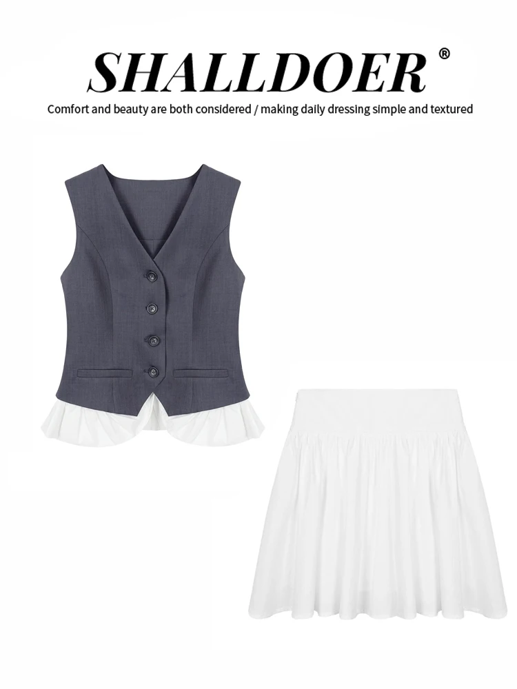 

Fashionable Casual Women's Two-Piece Set Summer 2026 White Half-length Skirt with Lace Trim Single-button Vest High-waisted