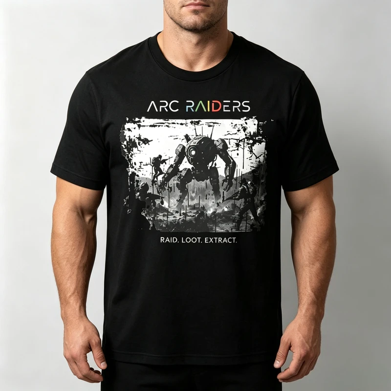 Mens Retro ARC Raiders War Graphic T Shirt Casual Short Sleeve Crewneck Tee Tops Vintage Streetwear Multiple Colors Y2k Top