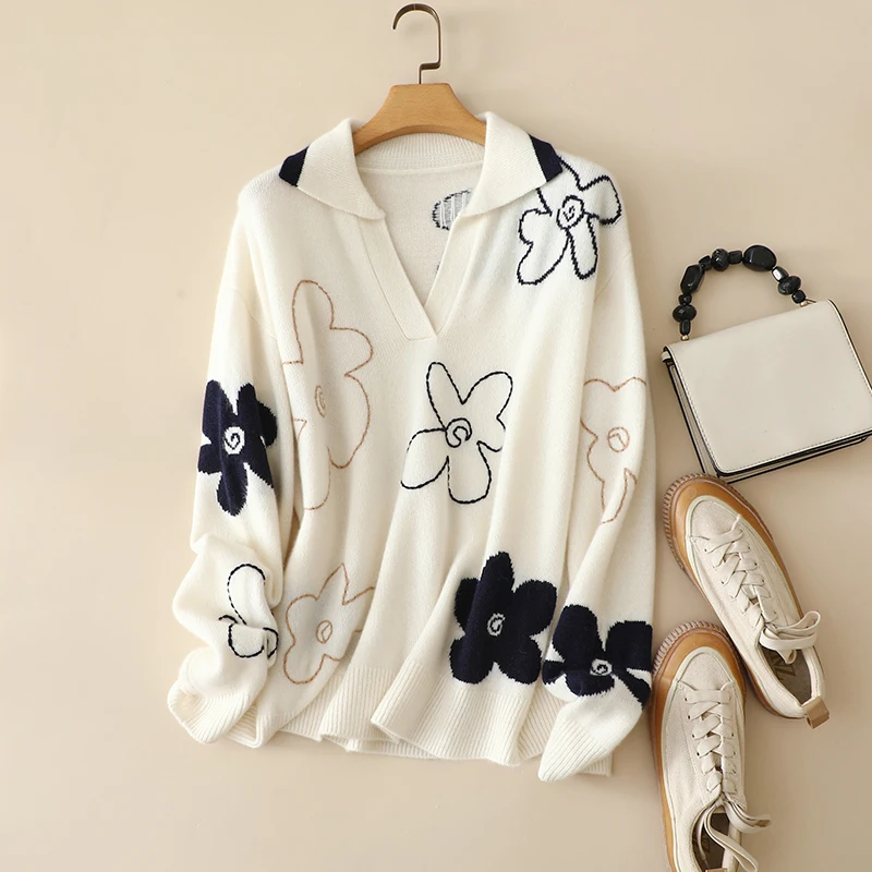 

masigoch korean autumn winter fashion flower knitwear 6ply luxury knits 100% cashmere jacquard sweater women