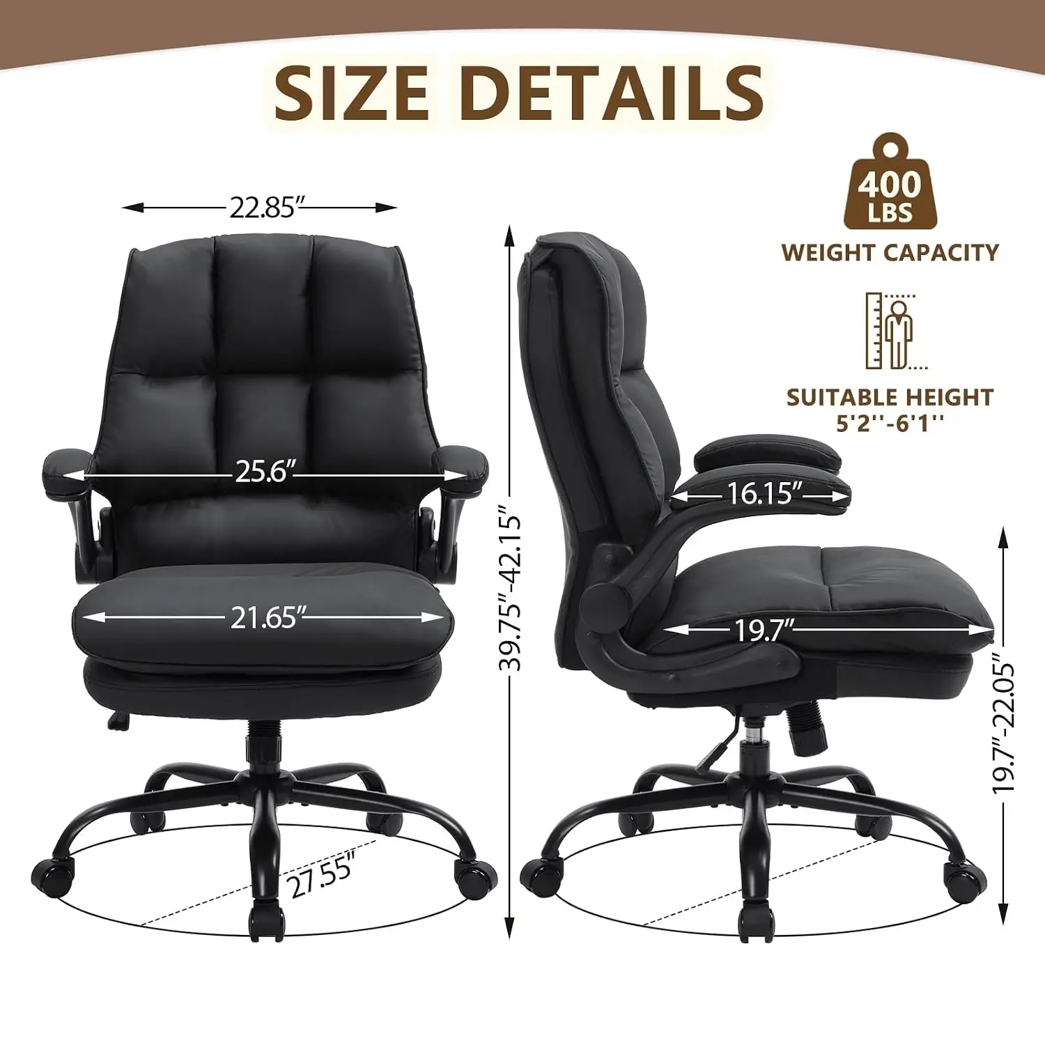Ergonomic Office Chair Double Cushioned Computer Desk Chair Flip-up Armrests Height Adjustable Home Office Black, Customized