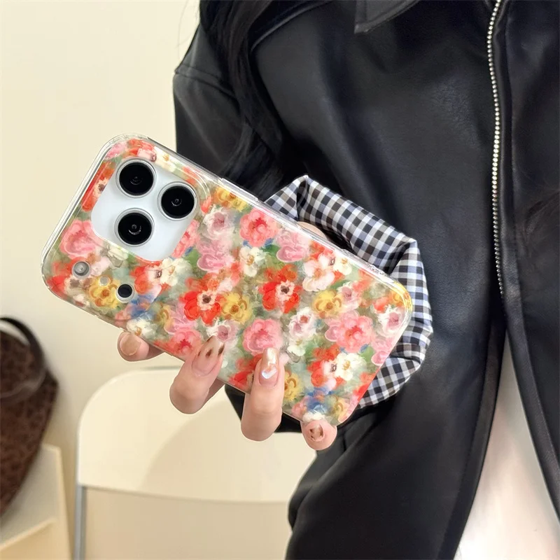 

Fashion Oil Painting Flower Cute Phone Case For iPhone 17 16 Pro 15 14 Pro Max Cover Shockproof Protective Cases For Apple 16 Pr