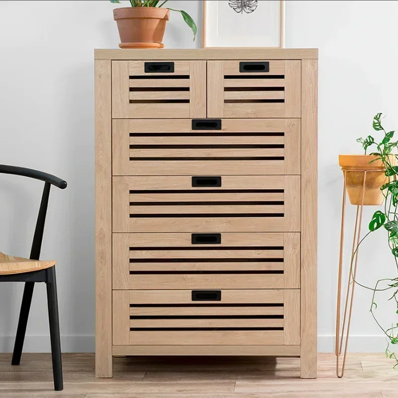 Modern 6-Drawer Tall Dresser for Bedroom Home Office Solid Pine Wood with Fabric Modular Living Room Cabinets