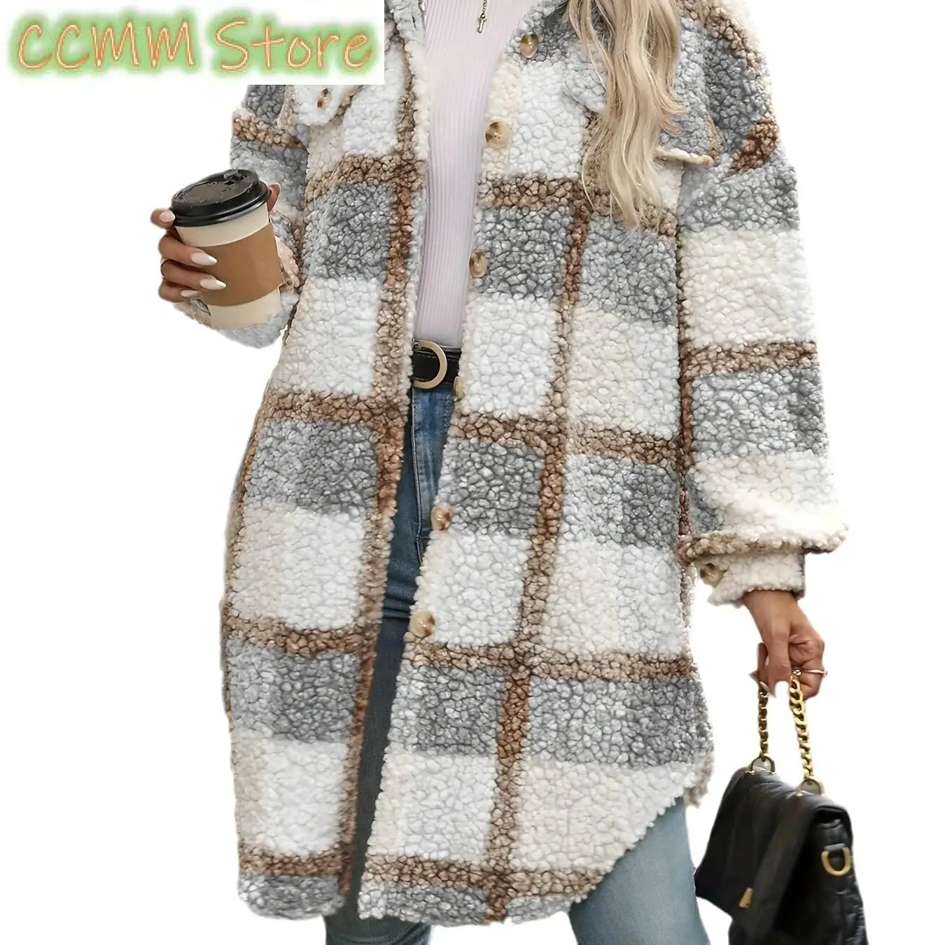 Autumn Hot Sale of The Season New Women's Thick Woolen Coat Plaid Print Cross-Border Fashionable Elegant Full Sleeve Length Made