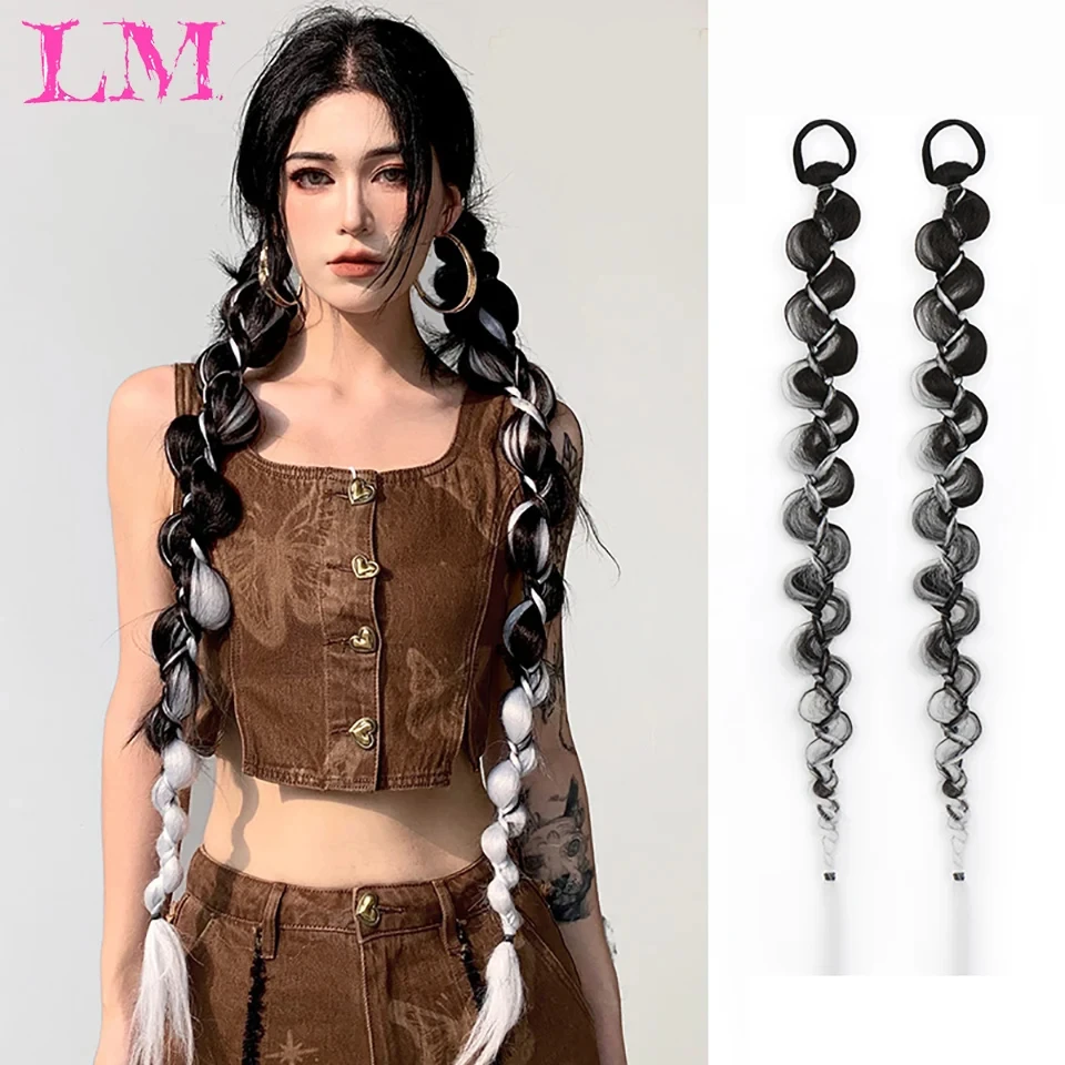 LM Synthetic Straight Ponytail With Elastic Band Synthetic Ponytail Extension Wrap Around Heat Resistant Pony Tail for Women