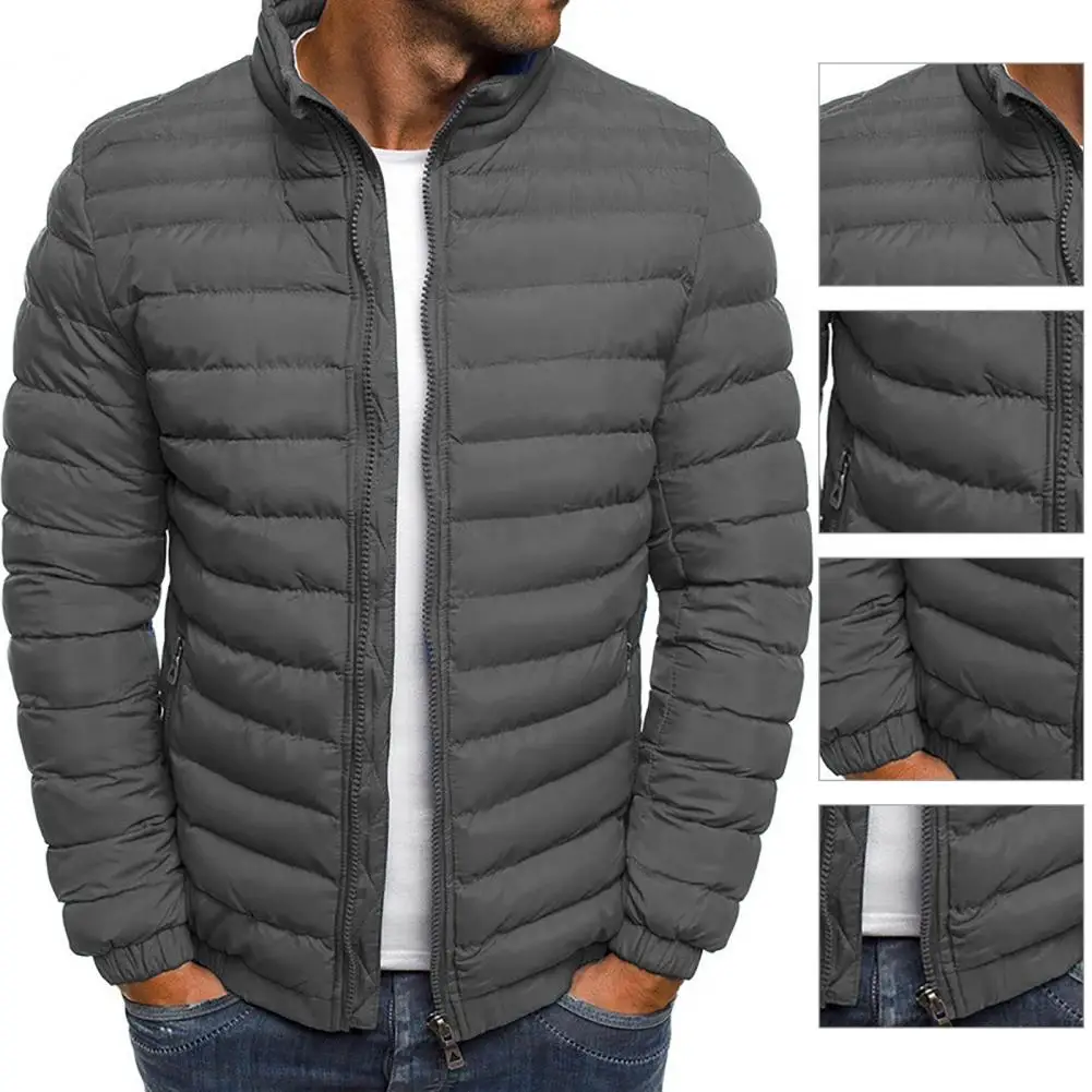 Stylish Men Coat Autumn Winter Puffer Jacket Solid Color Thicken Warm Men Coat  Stand Collar