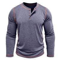 Men's Cotton Button Henley Neck Shirt Long Sleeve Casual Button Solid Color Fashion Streetwear Tops Tees T-Shirts Men Clothing