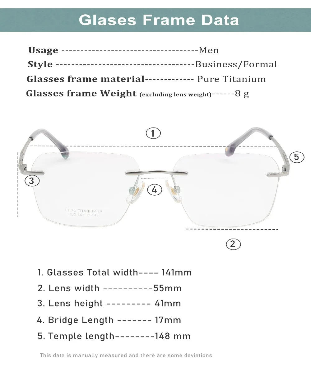 2026 Pure Titanium Rimless Glasses Optical Men's Eyewear Prescription Lenses Protected Progressive Myopia Reading Eyeglasses - view 5