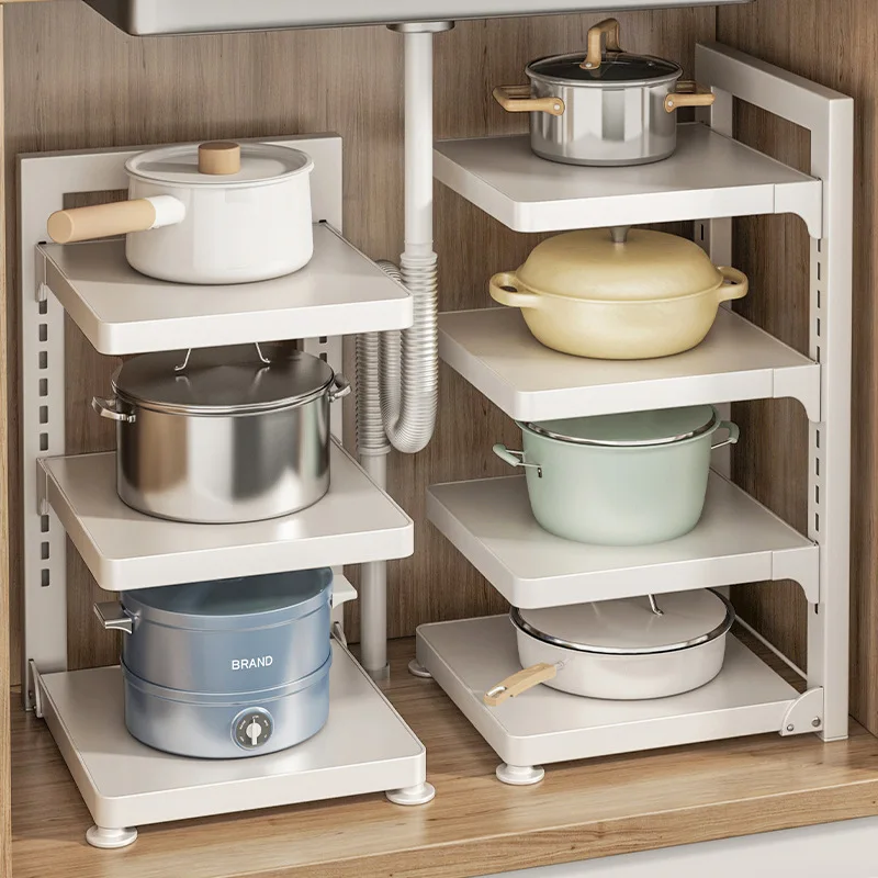 Under Sink Cabinet Organizer Carbon Steel Multi Tier Space Saving Shelf Kitchen Cupboard Pantry Cookware Dishes Seasoning