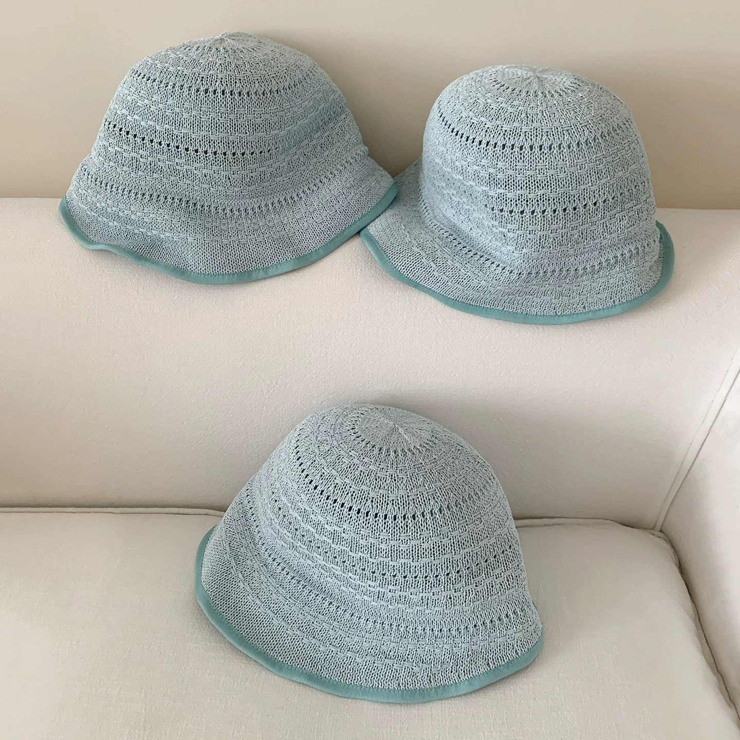 Women's Summer Bucket Hat in Special Blue High Quality Hollow-Out Breathable Solid Color UV Sun Protection Face-Slimming Design