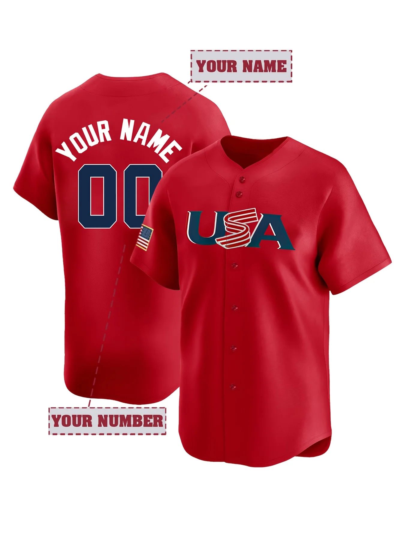Custom Name and Number Men's USA Stitched Baseball Jersey, Short-Sleeve Breathable V-Neck Embroidered Baseball Shirt DIY T-Shirt