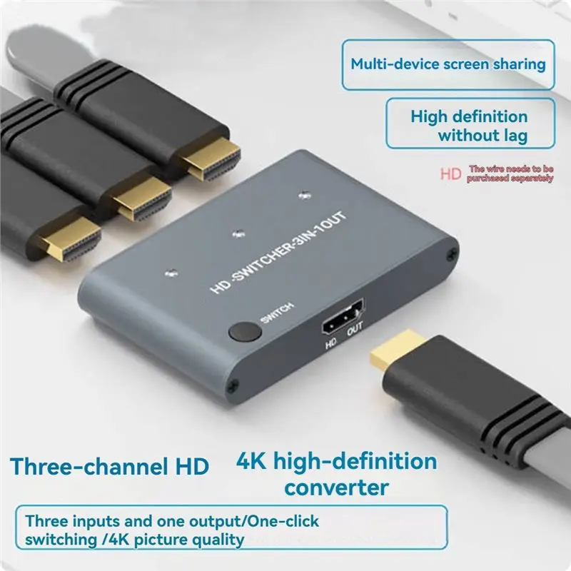 AS95 4K -Compatible Switcher 3 in 1 Output One-Click Switching for PC Gaming Raspberry Pi Share HD Screen