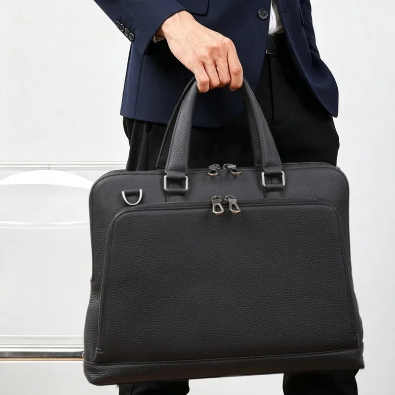 2026 new High-end Genuine Leather Men Briefcase Bag Business Laptop Bag Shoulder Bags Fashion Office Handbag cowhide Male Bags