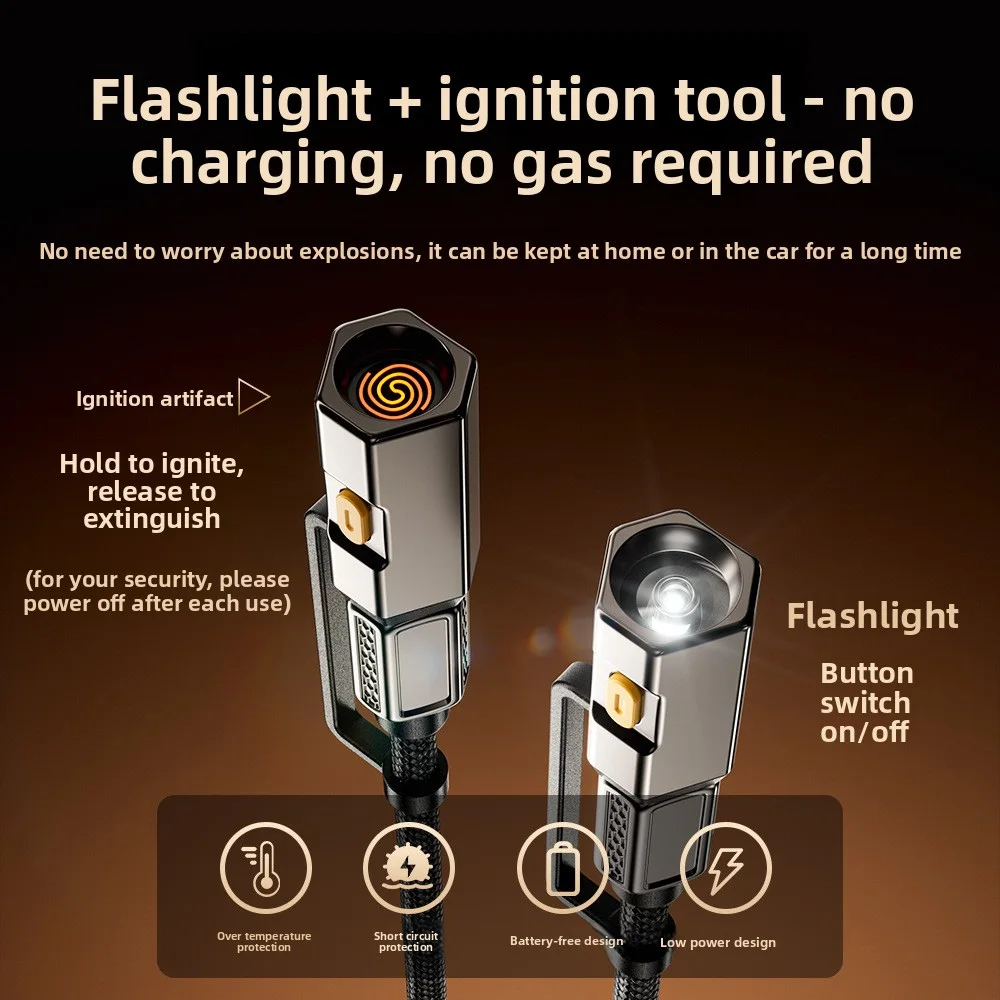 4‑in‑1 Multifunctional Type‑C Data Cable 240W Fast Charging with Flashlight & Ignition for Phones Tablets Ideal  Camping