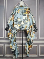 Vestido holgado con estampado bohemio para mujer, blusa de caftán de seda con mangas abullonadas y hombros descubiertos, talla grande, Blogger