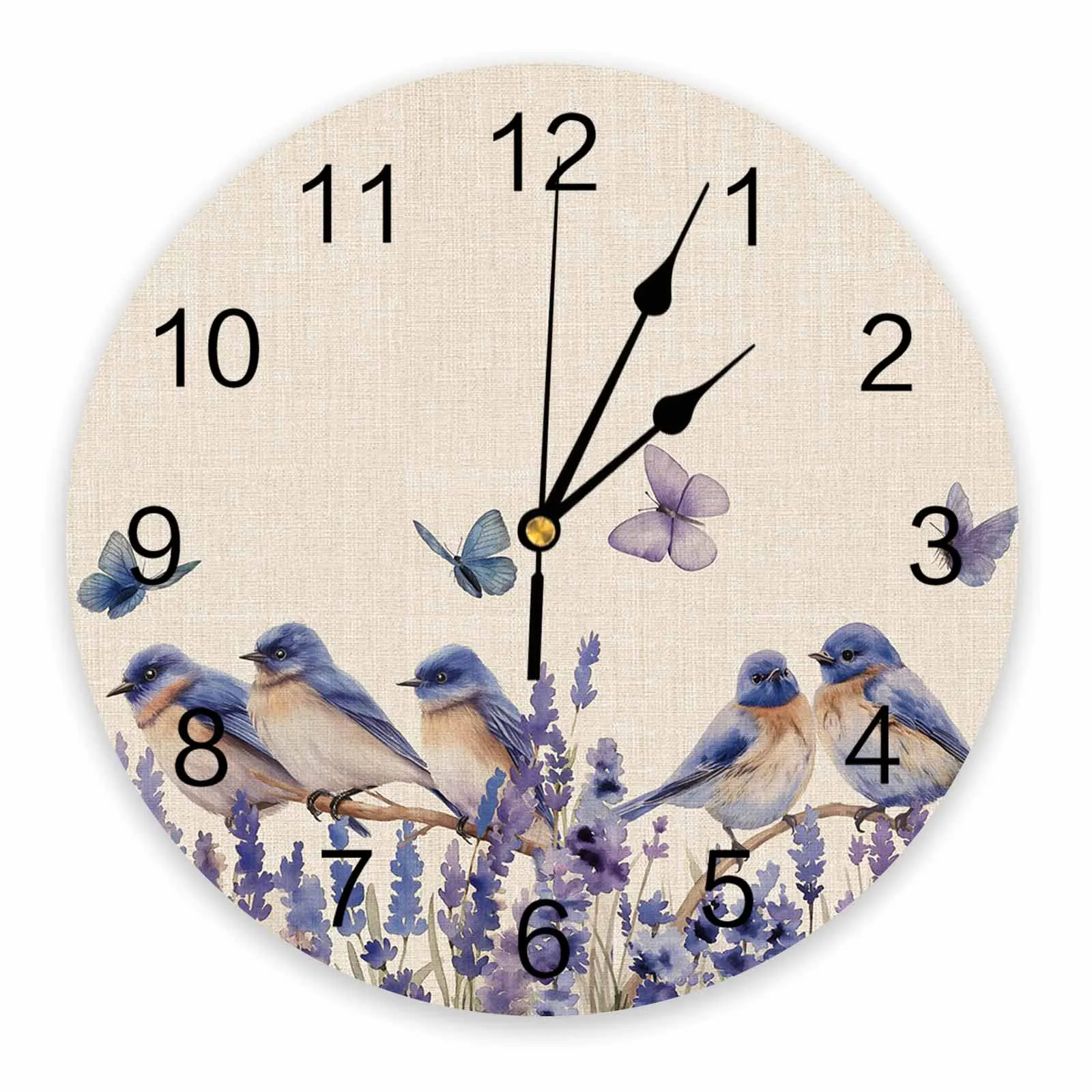 Bird Lavender Watercolor Butterfly Wall Clock Large Modern Kitchen Dinning Round Wall Clocks Bedroom Silent Hanging Watch