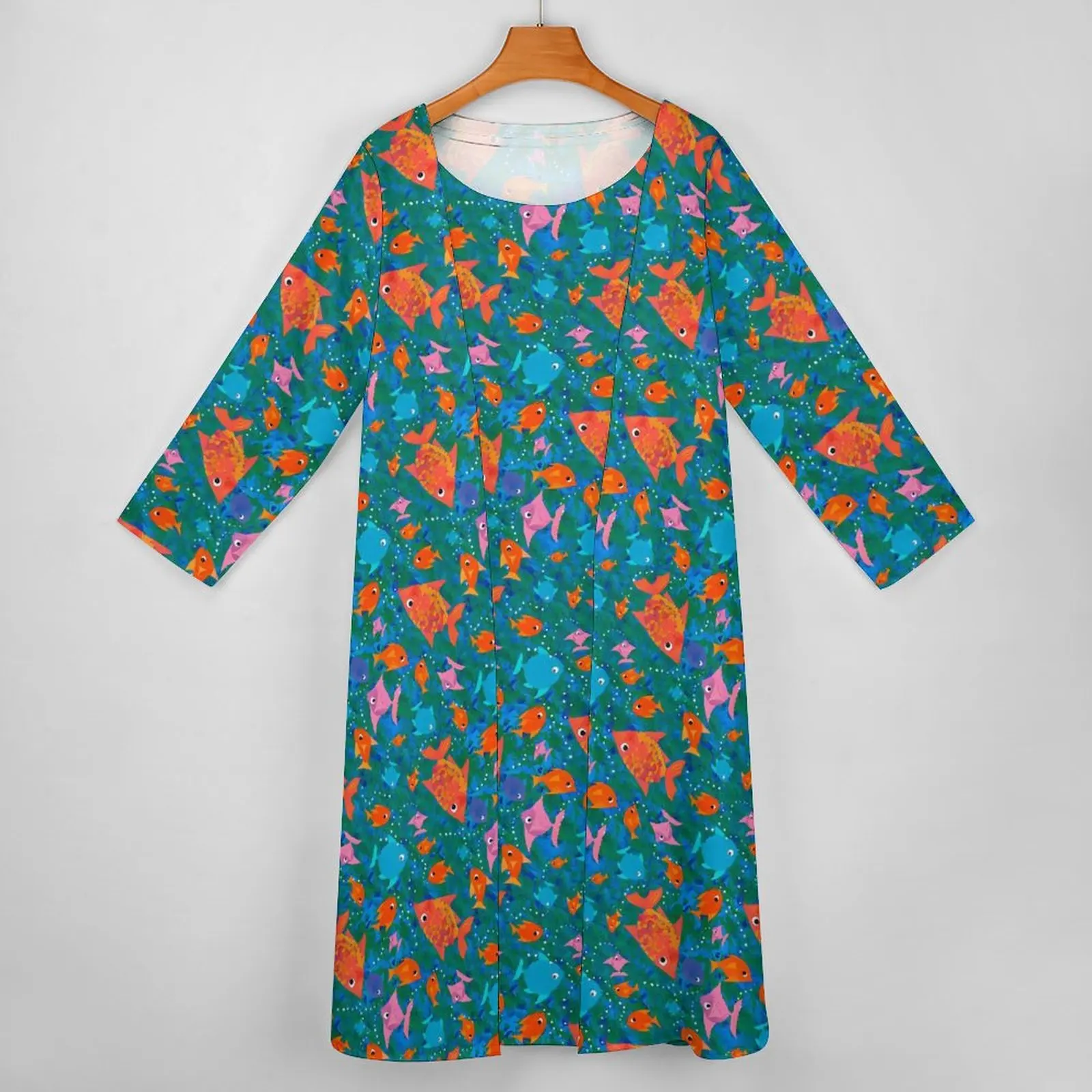 Fun Sea Fish Dress Orange Pink Blue Trendy Maxi Dress Two-Piece Pattern Bohemia Long Dresses Street Fashion Oversized Clothing