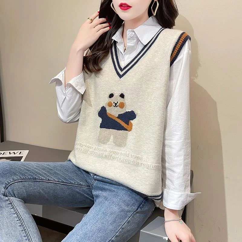 Kawaii المرأة محبوك سترة ملابس أنيقة صدرية ملابس خارجية غير رسمية الكورية نمط الصوف الجمالية Y2k البلوز سترة الإناث