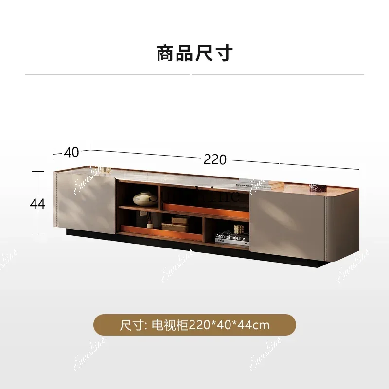 Premium Italian minimalist TV cabinet, simple light luxury saddle leather marble floor cabinet in the living room  FT