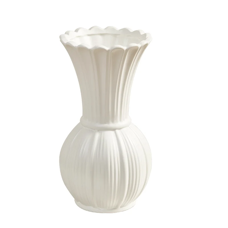 Ceramic Vase White Bud Flower Arrangement Accessories Ceramic Crafts Glassware Room Desktop Ornaments