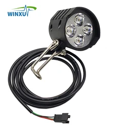 Electric Scooter Headlight Horn 12W High Bright 4 LED 2-in-1 36V to 72V Universal Front Light for Electric Folding Bicycle Ebike