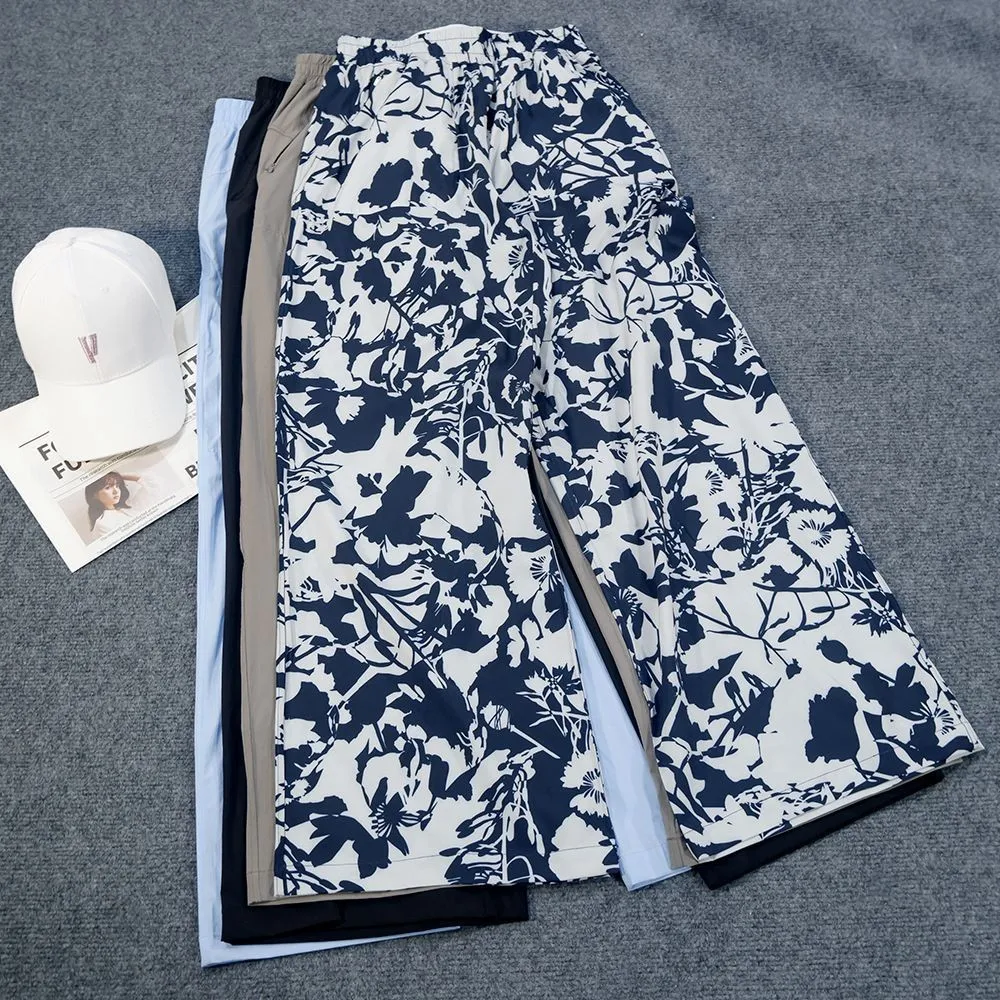 Casual Printed Wide-Leg Pants for Women, Travel, Sports, Lightweight, Loose, Sun-Protective, High-Waisted Long Pants
