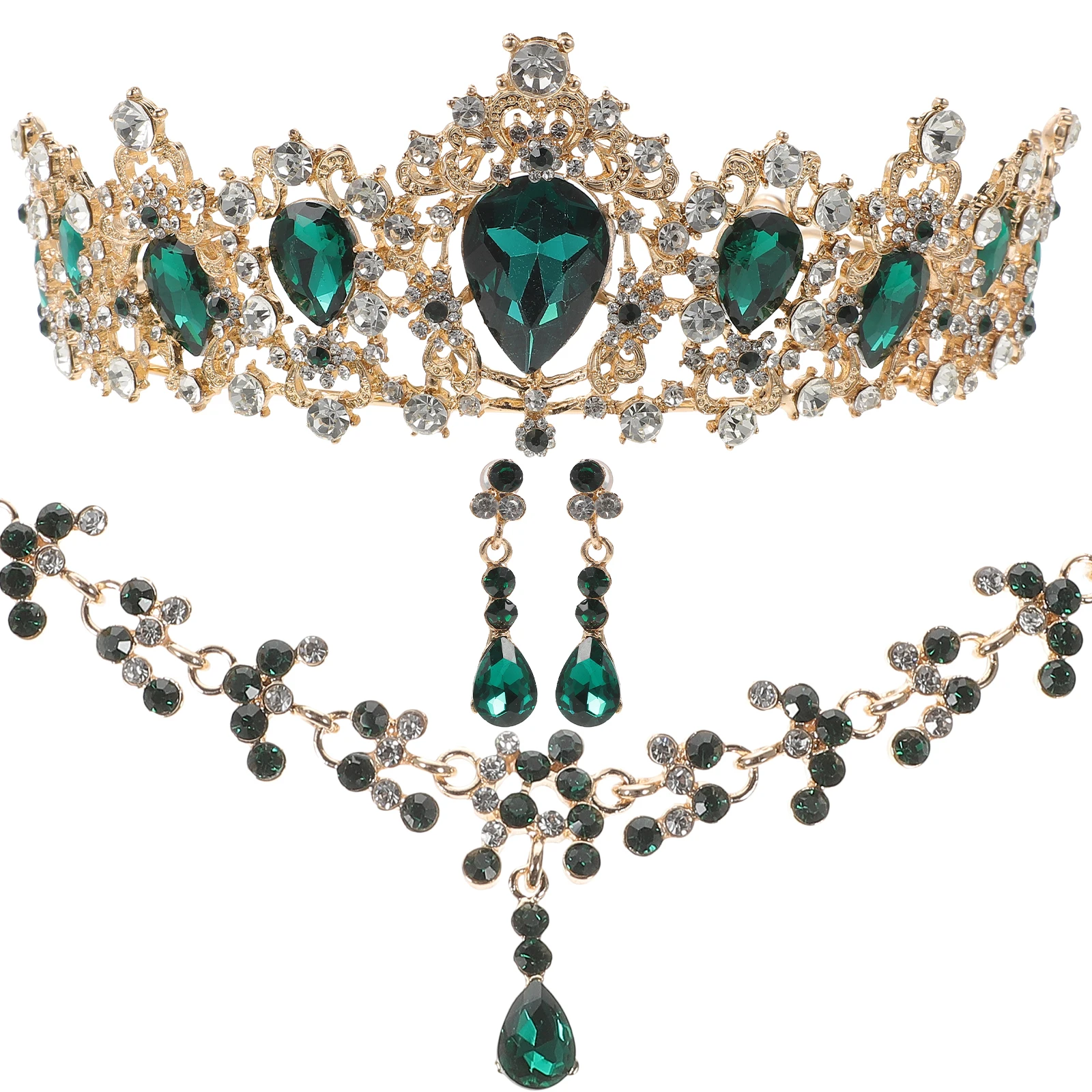 

1 set 1 Set Crown Necklace Earring Set Wedding Party Costume Accessories Women Jewelry Gift For Female Perfect