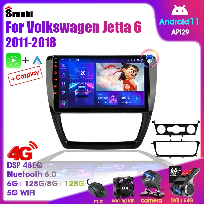 

For Volkswagen VW Sagitar Jetta 6 Bora 2011-2018 Android 11 2Din Car Radio Multimedia Player Carplay Stereo Head Unit Video DVD