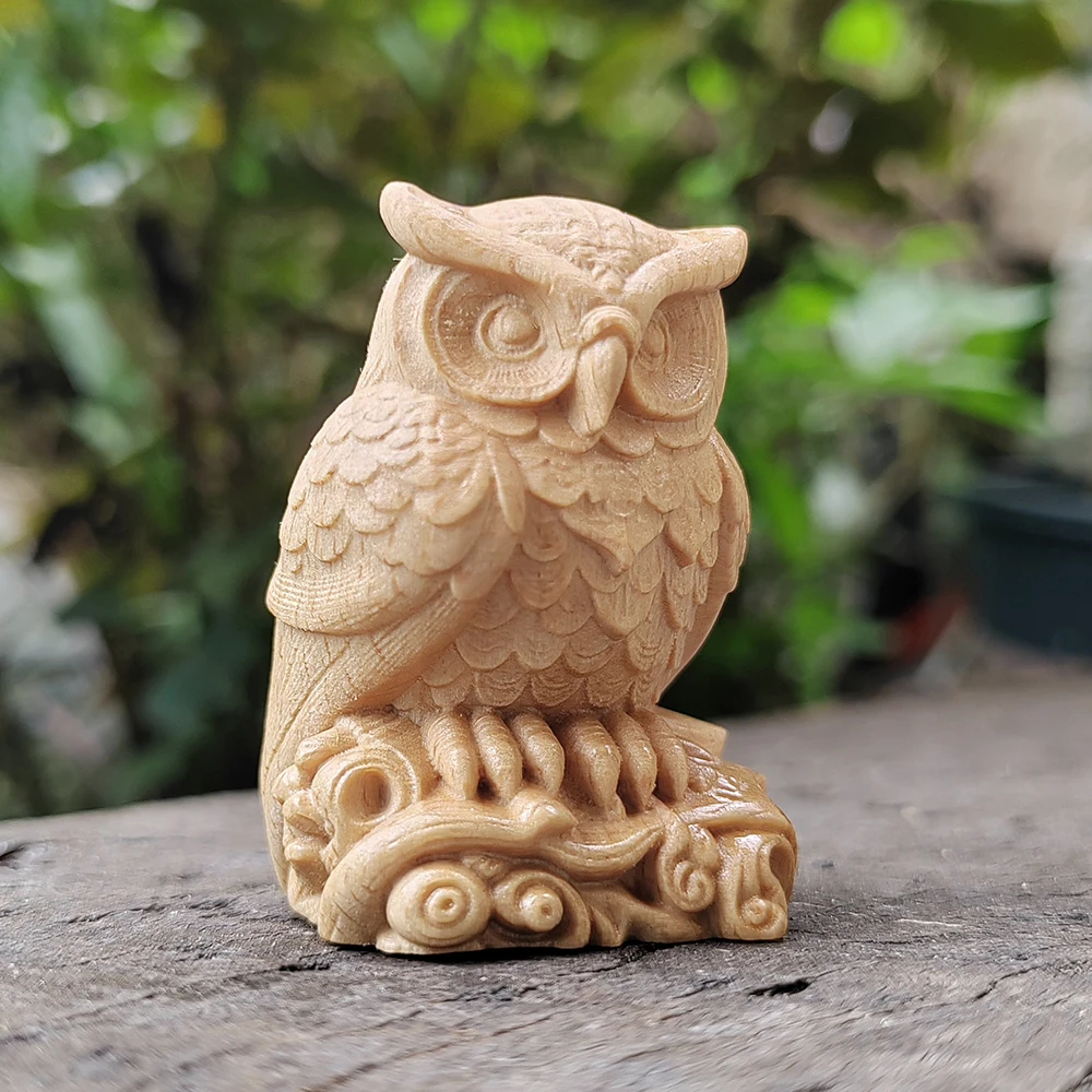 1.8 Inch Owl Figurine on a Wood Carved Tree Stump, Natural Style, Suitable for Birthday Gifts, Home Decoration, Office, Men's Gifts, New Year Gifts, Halloween Decorations, Office Decoration, Bedroom view 2
