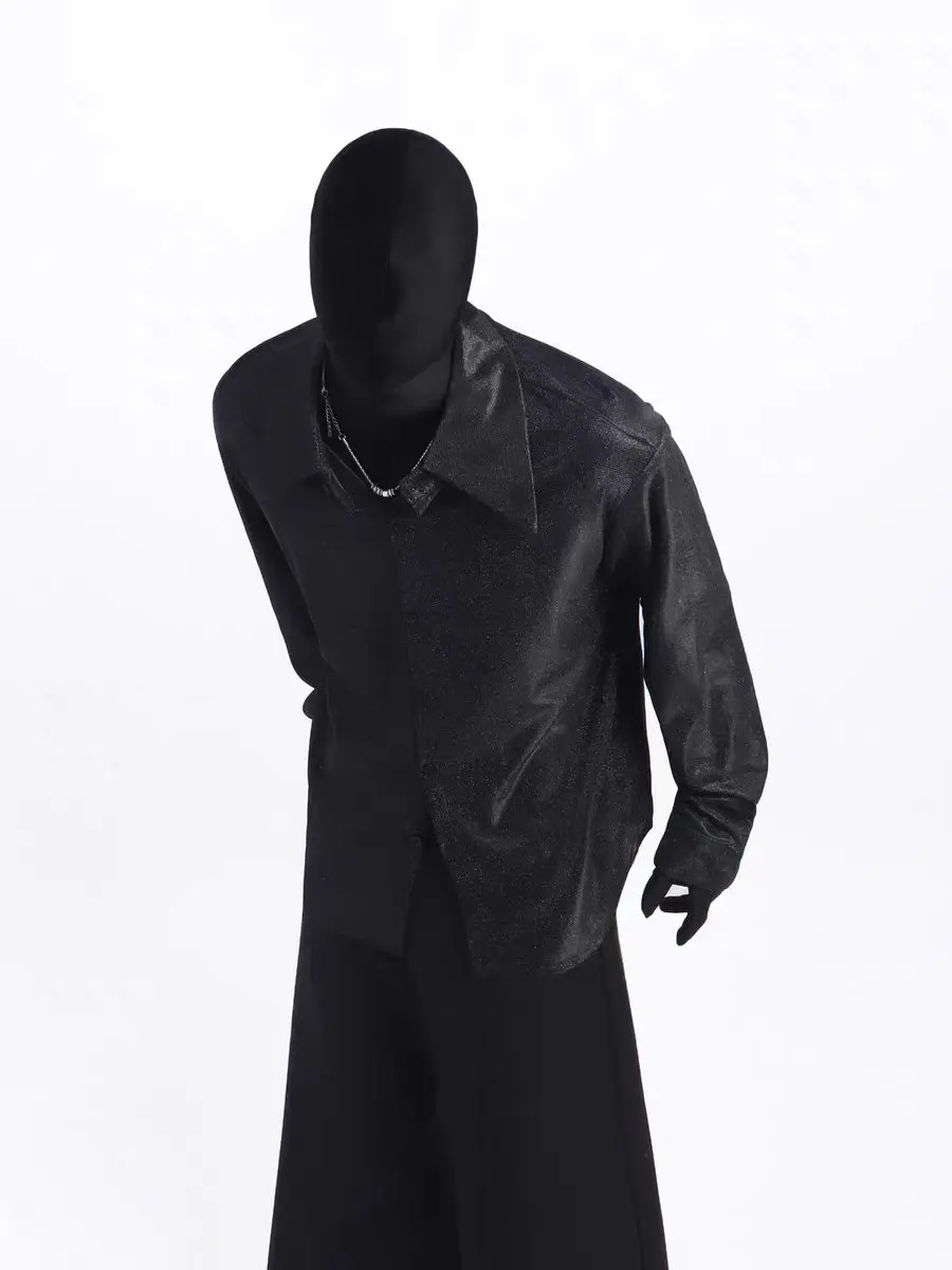 Top  Authentic designer piece Men Casual Shirts Gothic Style Men's Clothing Spring Male High Street Autumn Black Shirts