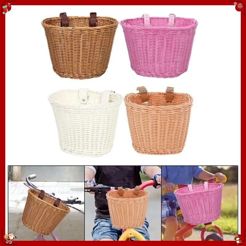 

Bicycle Basket Rattan Woven Bike Storage Front Handlebar Basket Removable Waterproof Bicycle Pannier Basket Kid Bike Carrier Bag