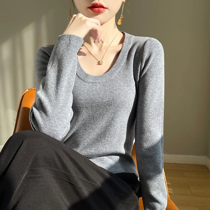 سترة نسائية بقصة ضيقة برقبة دائرية ، بأكمام طويلة ، سترة فضفاضة رقيقة ، أحادية اللون ، موضة أوائل الخريف ، جديدة ، HY135 #3