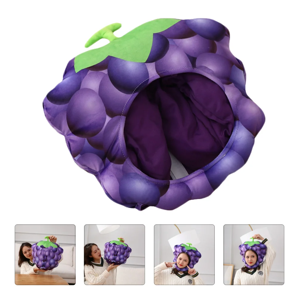 

Grape Headgear Carnival Hat Fruit Costume Shaped Funny Hats Adults Plush Soft Adorable Grape Shape Design Masquerade Music