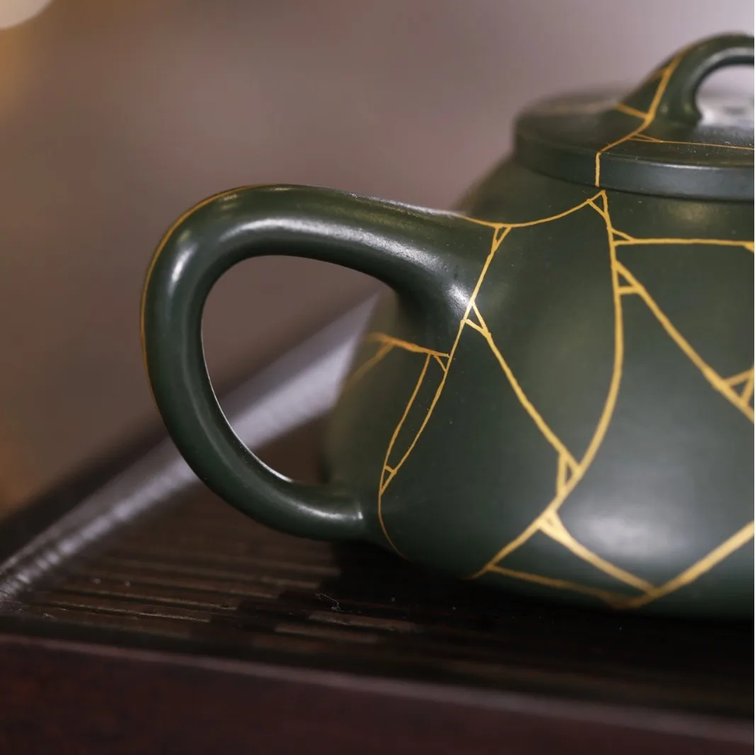 Ziyi Stone Teapot Made From Original Ore Dark Green Clay Yixing Purple Clay Brewing Pot Ceremony Tea Set Handcrafted By Famou