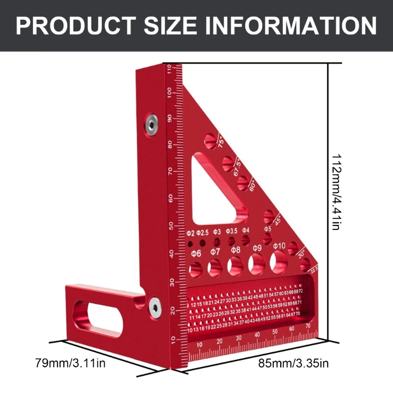 1 Stuk Aluminium Verstek Driehoeken Liniaal 45 °/90 ° Houtbewerking Vierkante Gradentrekkers 3d Multi Hoeken Lay-Outs Meetinstrument