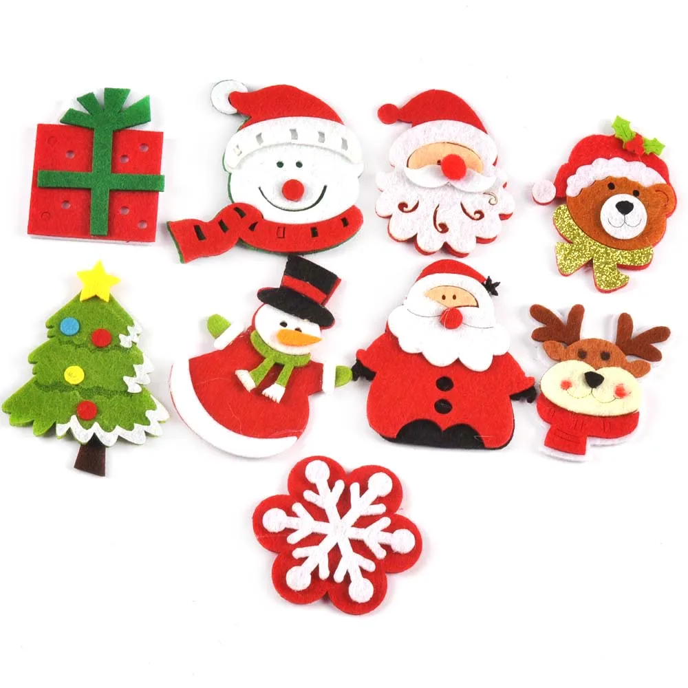 10Pcs Santa Claus Tree Snowmen Patches DIY Stick-On Handmade Crafts Sewing Accessory Appliques Xmas Gift Christmas Decoration