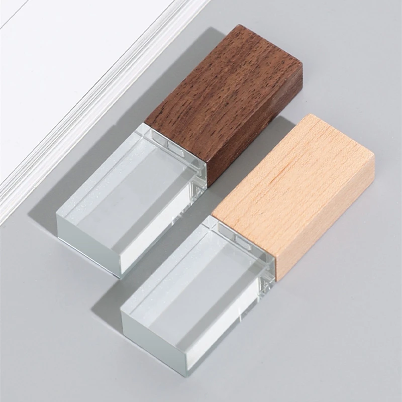 Бесплатная доставка, высокоскоростной флеш-накопитель usb с деревянным кристаллом и логотипом на заказ, 8 ГБ, 16 ГБ, 32 ГБ, 64 ГБ, в черной подарочной коробке