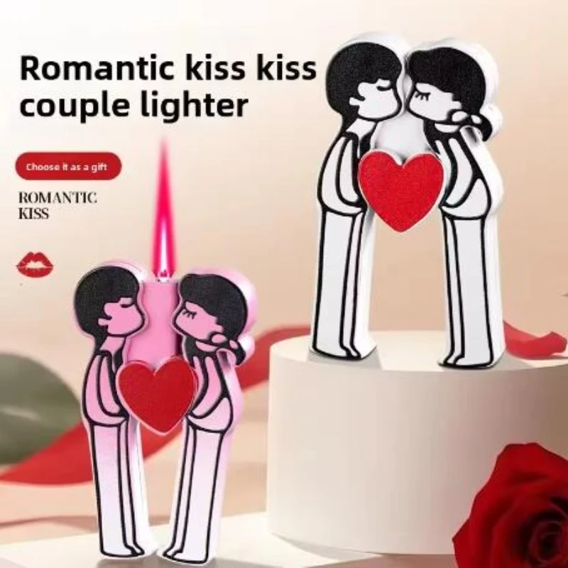 Gradient Color Creative Design Metal Windproof Red Flame Gas Lighter Cigarette Accessories Birthday Couple Christmas Gift New