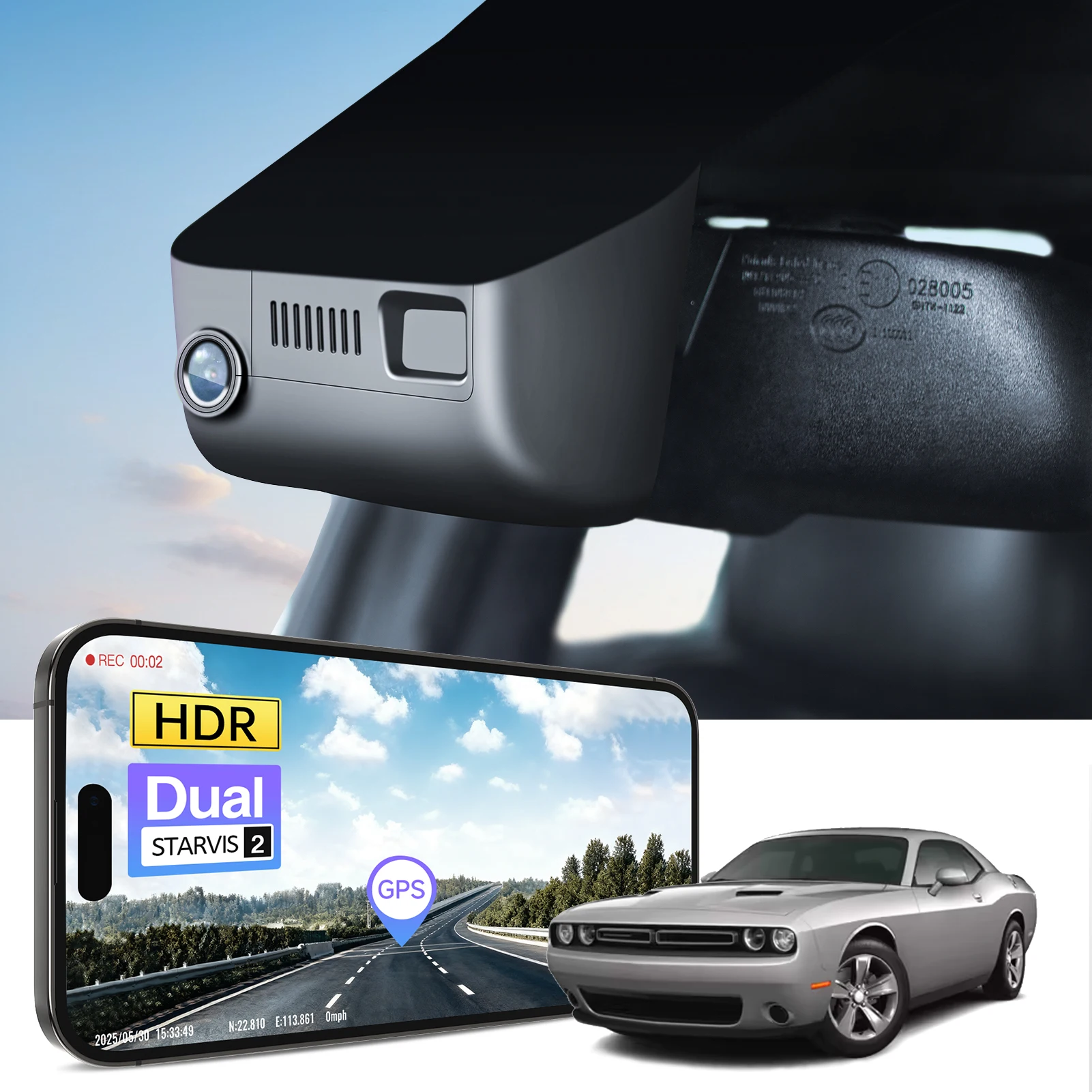 Mangoal STARVIS 2 GPS WiFi & APP Car DVR Dash Cam For Dodge Challenger 3th Gen Dash Car Camera 2015-2023 Plug and Play