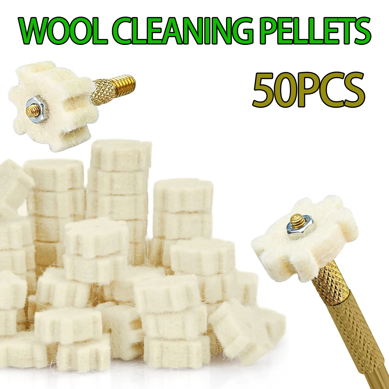 50pcs Chamber Mop Cleaning Pads Star Wool Felt with Adapter Gun Brush Cleaning Kit for .22Cal 5.56mm .30Cal 7.62mm .223 Caliber