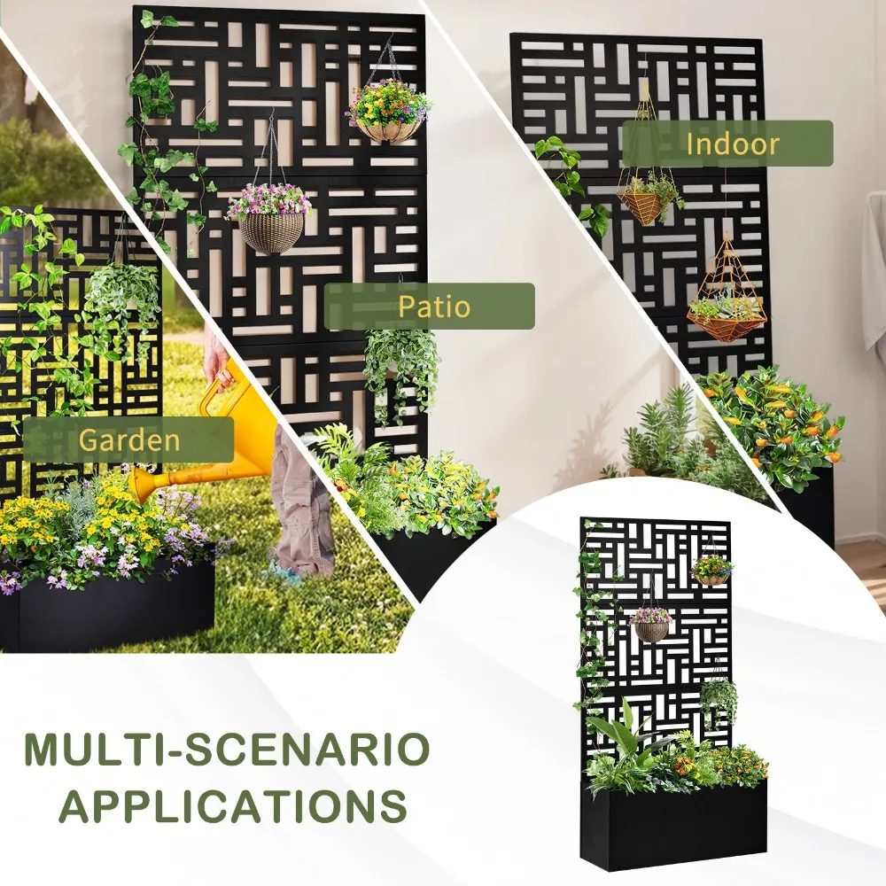 70 Inch Height Metal Planter Box with Trellis, Garden Box for Climbing Plants