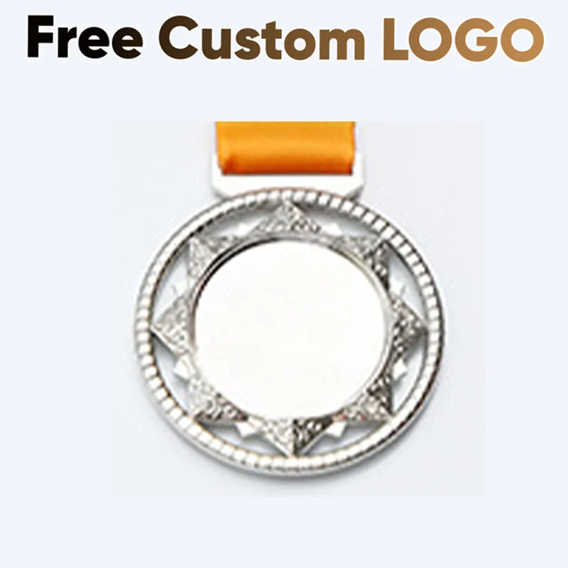 Free Engraving Award Medals with Neck Ribbon Custom Your Own Winner Hollow Star Medal Silver for Sport Competition Prizes Gift