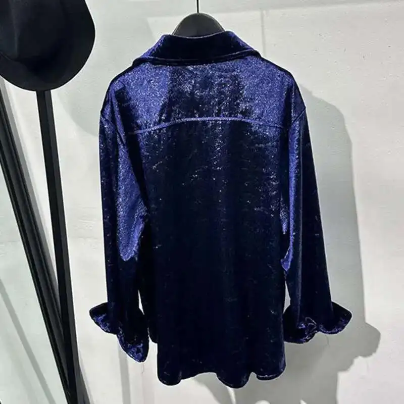 PFHQ قميص رجالي معدني عصري متخصص ترتر 2025 بياقة مقلوبة صدر واحد بلون واحد ملابس علوية للرجال 21E1731 #2