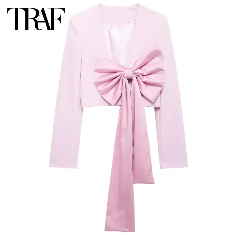 

HXAO Pink Long Sleeve Blazer Women's Blazers Summer Butterfly Cropped Jacket Outerwears New In Coats High Quality Women's Blazer