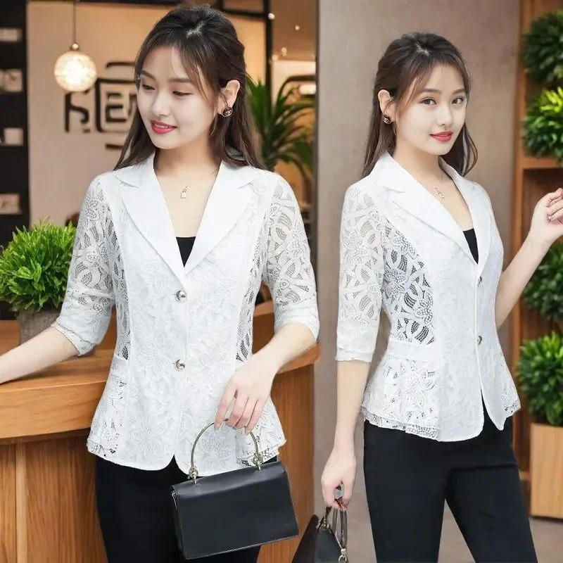 レースブレザー ジャケット 薄手 レディース 春夏 2025新作 透かし彫り スーツコート 韓国風 気質 アウター 女性用 オーバーコート ファッション トップス