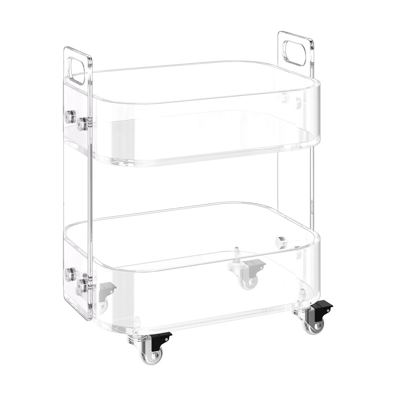 

Акриловый стол на колесиках, 2-уровневая мобильная тележка-столик, современный передвижной акриловый стол для хранения, прозрачная прикроватная тумбочка, для