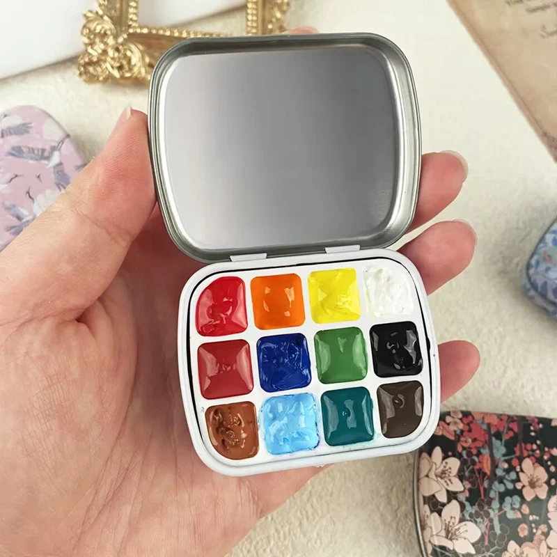 Mini caja de lata de acuarela vacía, paleta de pintura de acuarela portátil, bandeja de pintura de viaje, suministros de arte, 12 cuadrículas