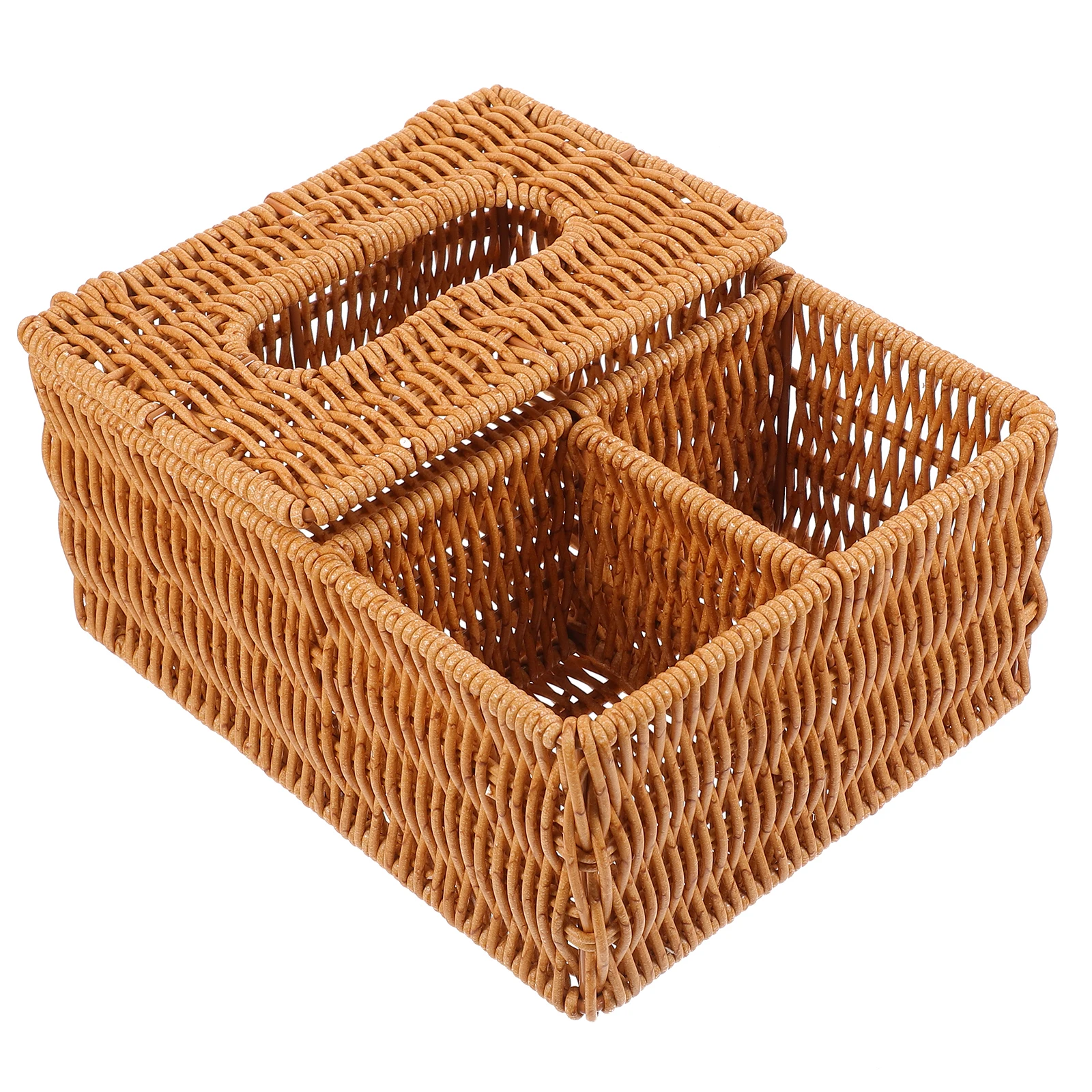 

Multi-functional Rectangular Tissue Box Household Napkin Case Decorative Woven Storage Bins PP Plastic Desktop for Bathroom